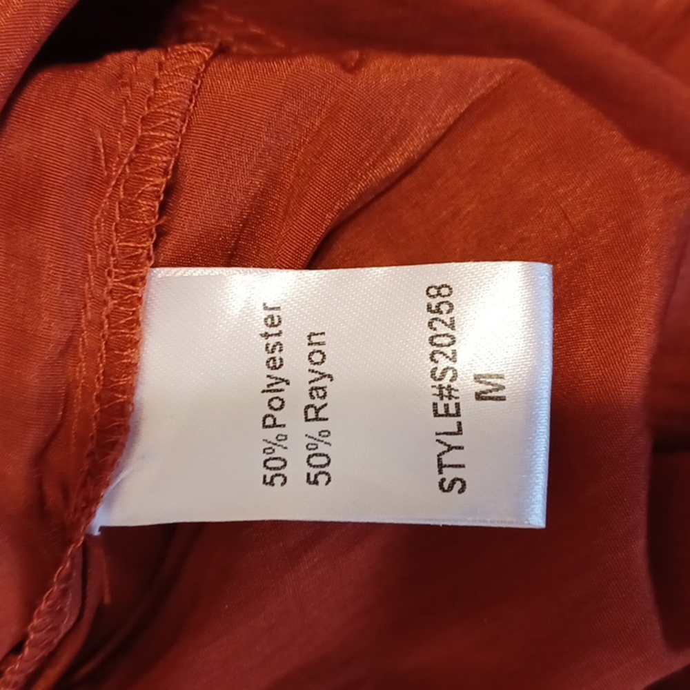 Mustard Seed Sz M,Terracotta, Silk Like Jumpsuit. Elasticized Waist. Feminine - Picture 8 of 9